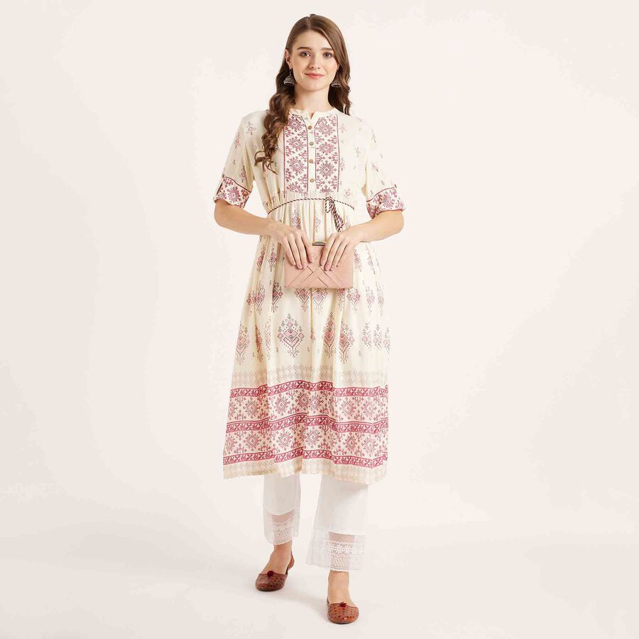 Embroidered Slim Palazzo, Off White, large image number null