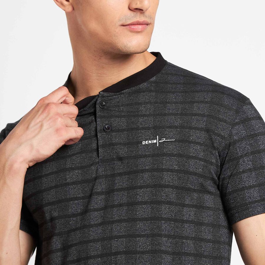 Solid Henley T-Shirt, Black, large image number null