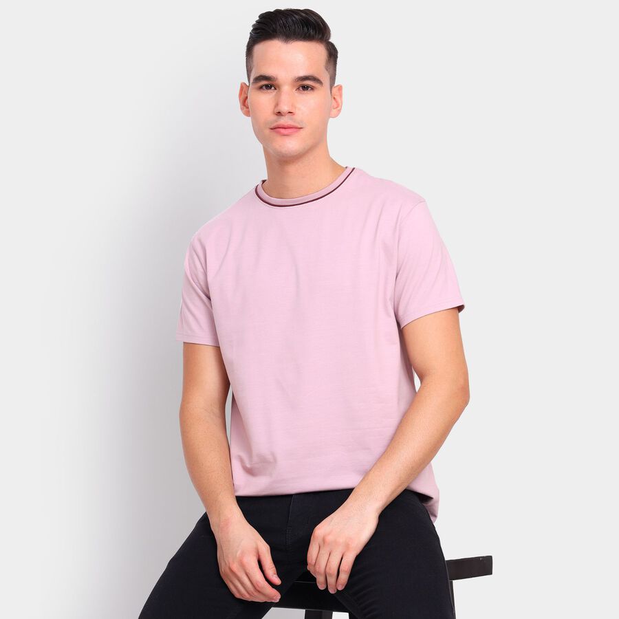 Men's Round Neck Half Sleeves T-Shirt, गुलाबी, large image number null