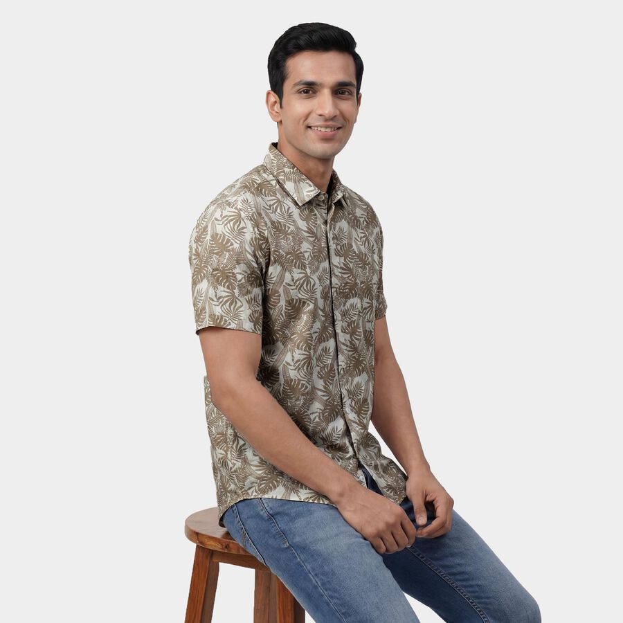 Men's Beige Cotton Classic Collar Casual Shirt, Beige, large