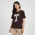 Women's Wine Cotton Round Neck Regular T-Shirt, वाइन, small
