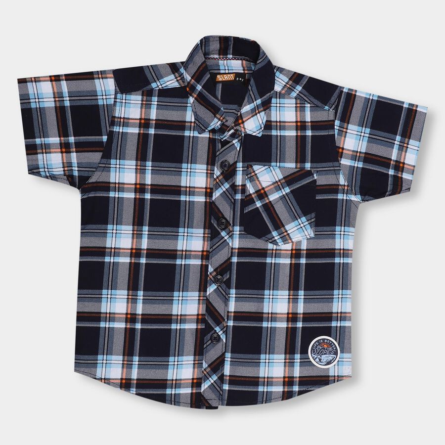 Boys' 100% Cotton Casual Shirt, Navy Blue, large image number null