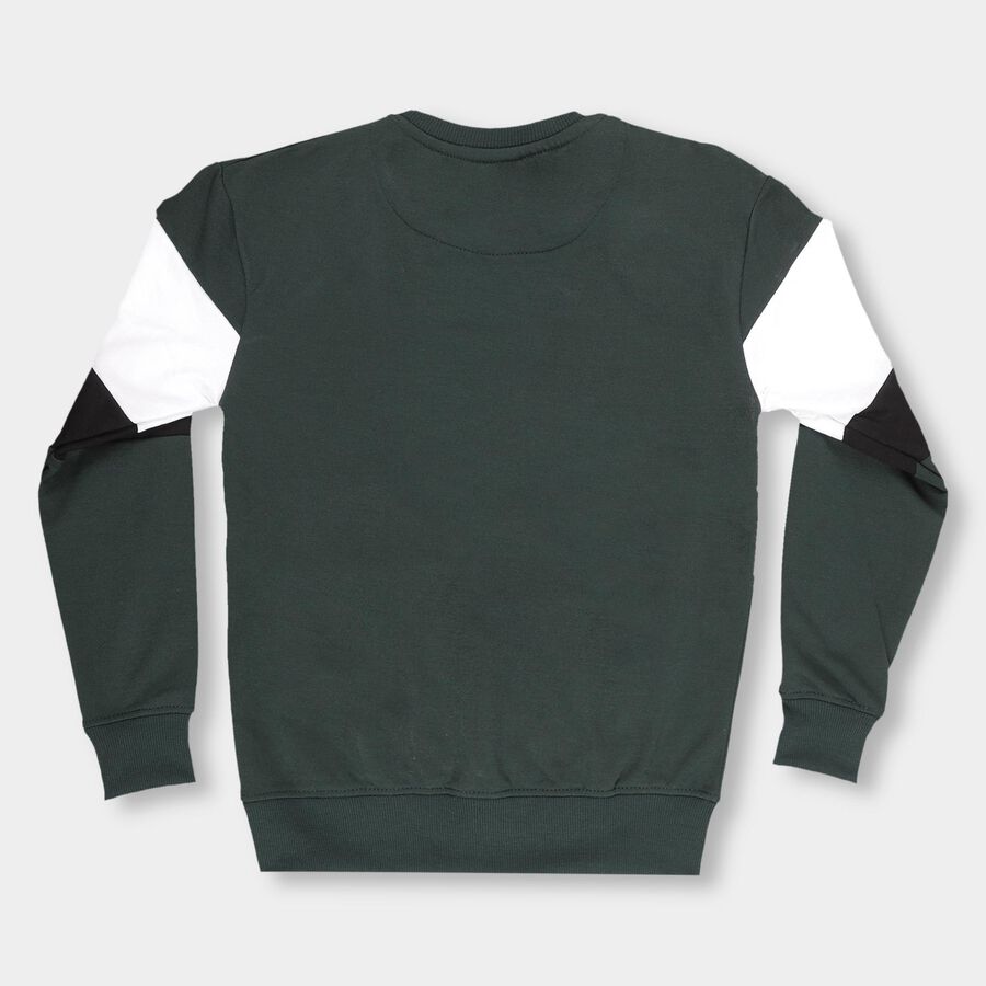Boys Dark Forest Green Crew Neck Printed Sweatshirt, गहरा हरा, large image number null