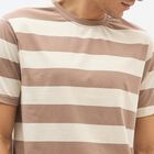 Men's Beige Round Neck Striped T-Shirt, Beige, small image number null