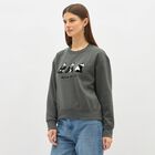 Women's Dark Green Crew Neck Casual Sweatshirt, गहरा हरा, small image number null
