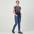 Women's Navy Blue Round Neck Casual T-Shirt, Navy Blue, small