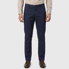 Men's Navy Blue Slim Fit Casual Trousers, गहरा नीला, small