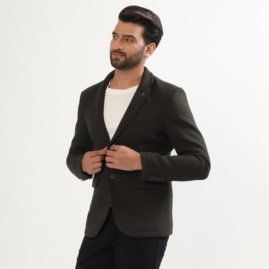 Men's Dark Green Slim Fit Single-Breasted Blazer, Dark Green, large image number null