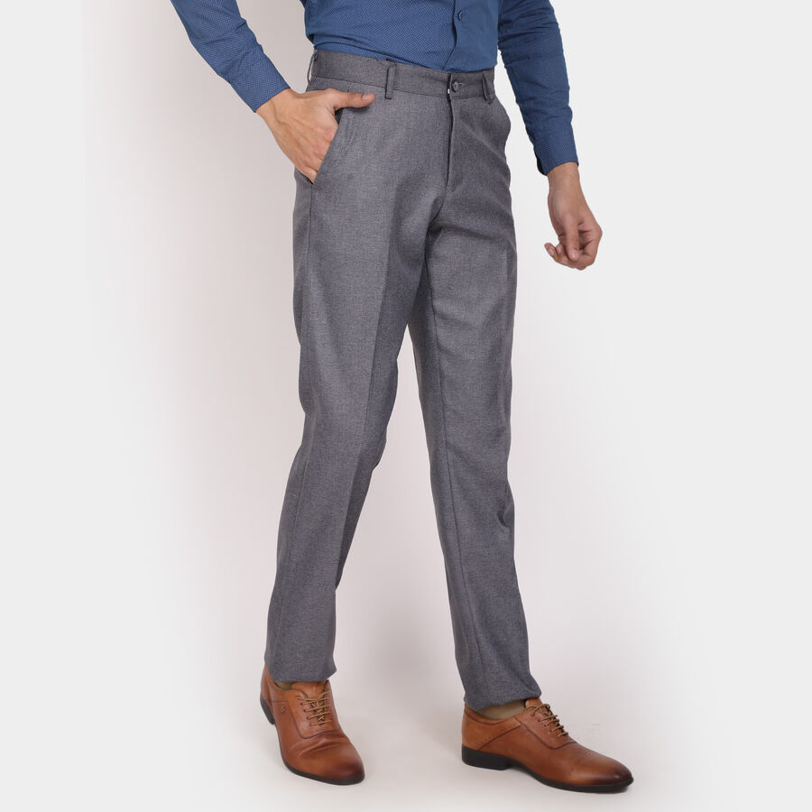 Solid Straight Fit Formal Trousers, Light Grey, large image number null