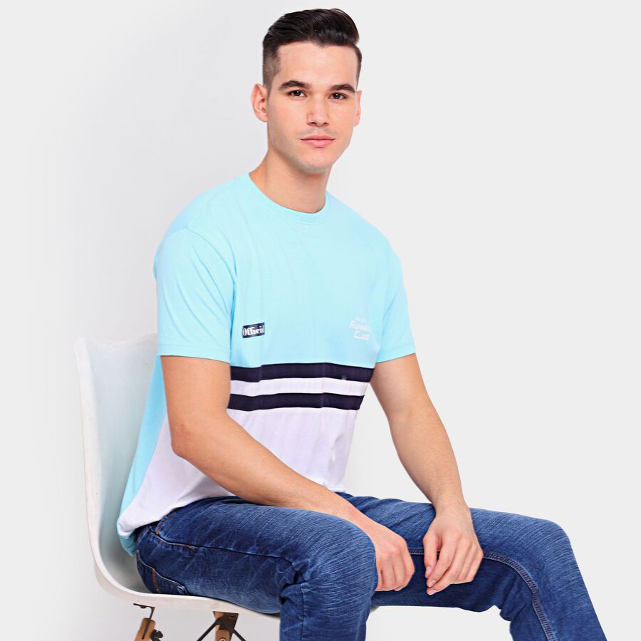 Men's 100% Cotton Round Neck Half Sleeves T-Shirt, Sky Blue, large image number null