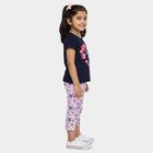 Girls' Navy Blue Round Neck Graphic Top and Capri Set, नेवी ब्लू, small