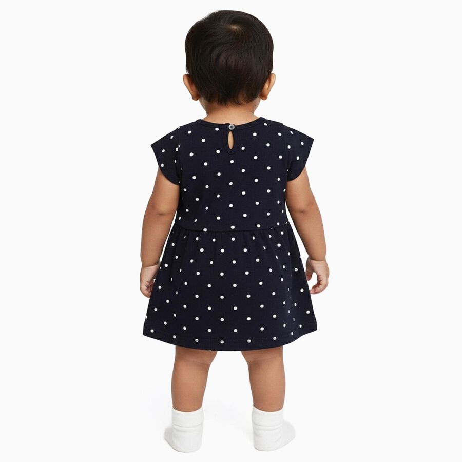 Infants' Deep Navy Blue Polka Dot Ruffle Frock, नेवी ब्लू, large image number null