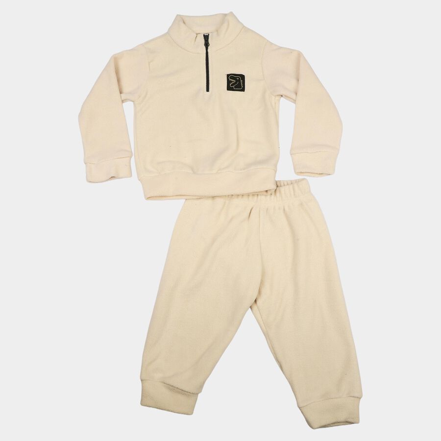 Boys Beige High Neck Appliqu&eacute; Baba Suit, गहरा पीला, large