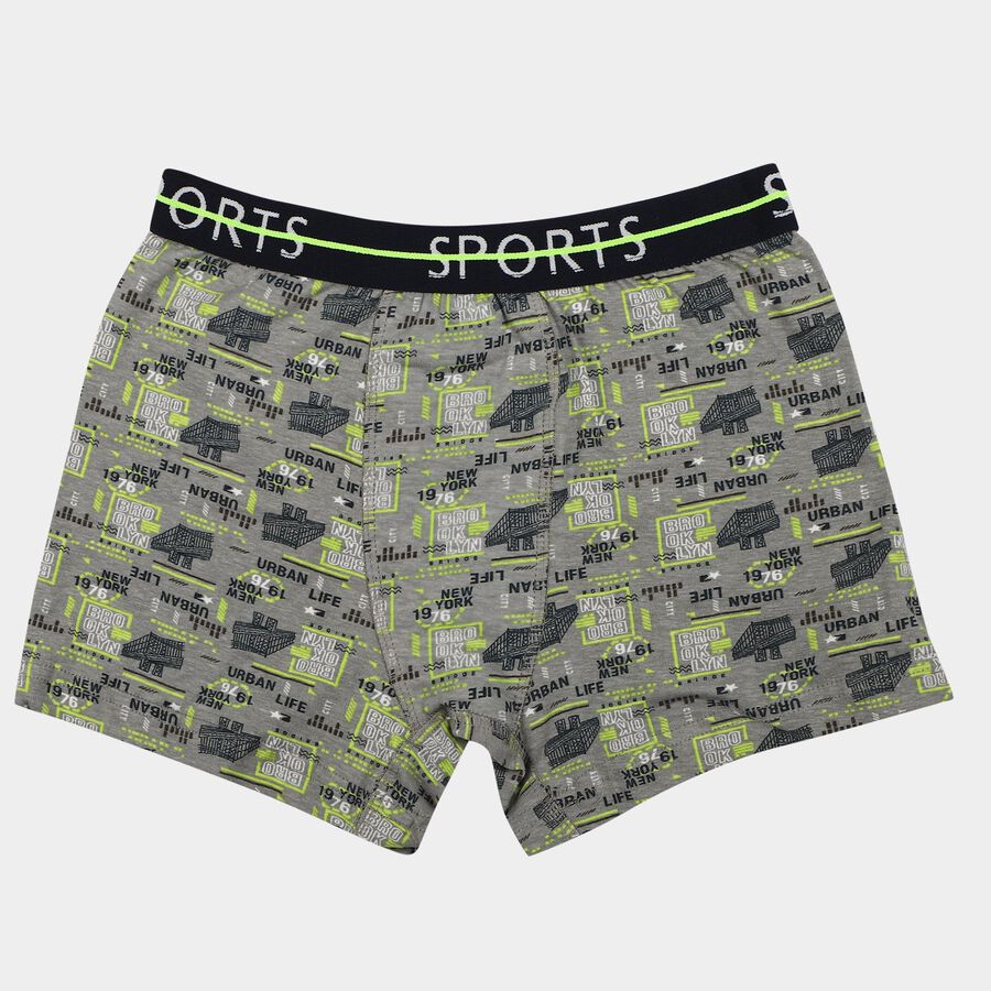 Boys Grey Regular Fit Printed Trunks, मिश्रित मध्यम ग्रे, large
