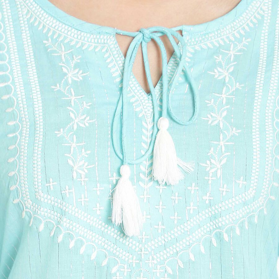 Cotton 3/4Th Sleeves Straight Kurta, Light Blue, large image number null