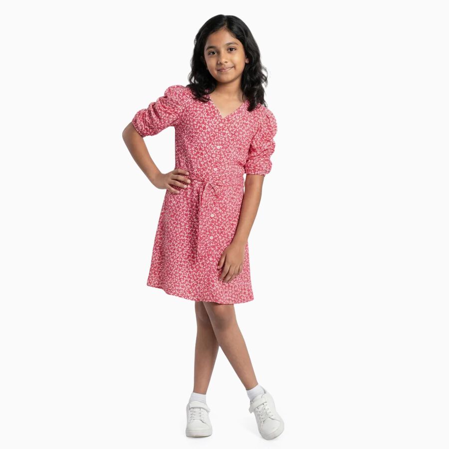 Girls Bright Floral Sleeveless Casual Dress, गुलाबी, large