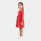 Girls' Red Bow Printed Fit and Flare Frock, Red, small