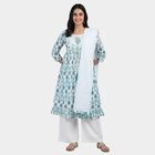 Women's White 100% Cotton Notch Neck Printed Kurta, Off White, small