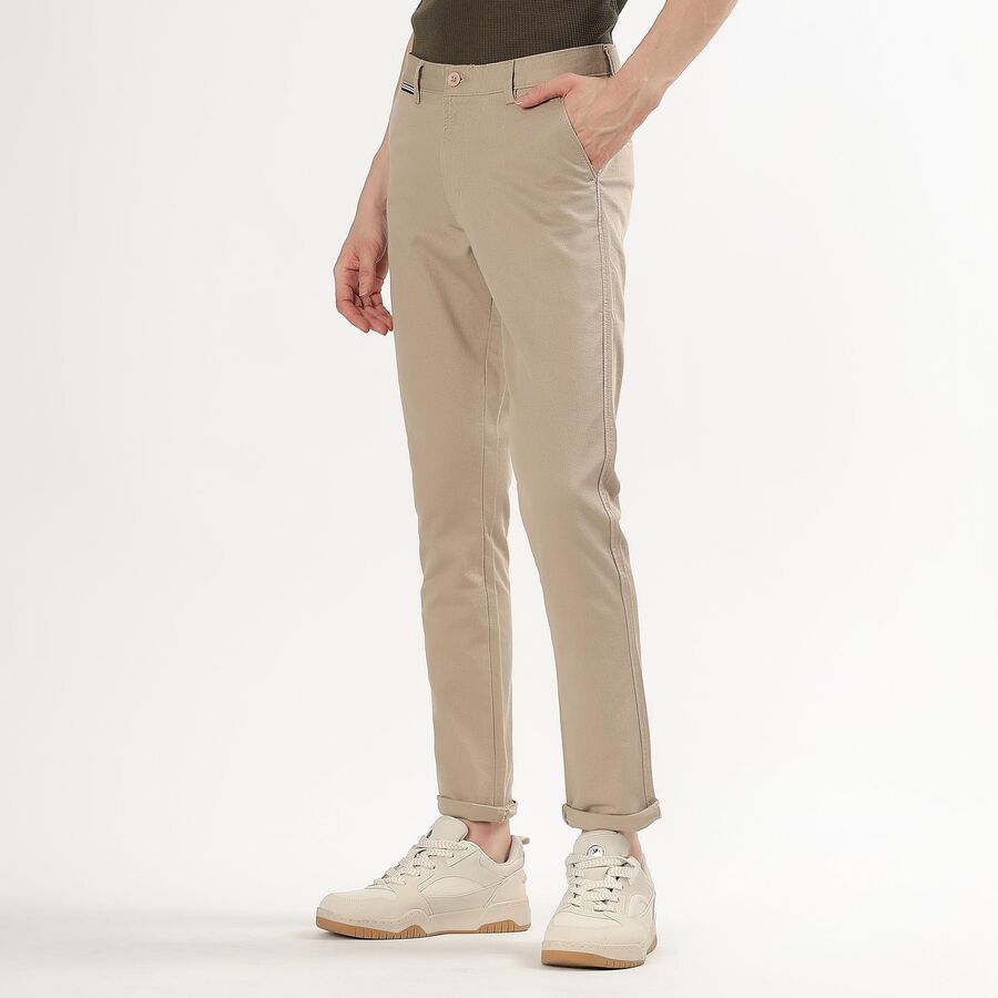 Men's Muted Beige Slim Fit Cross Pocket Casual Trousers, गहरा पीला, large image number null