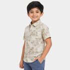 Boys Beige Cotton Floral Regular Fit Shirt, गहरा पीला, small