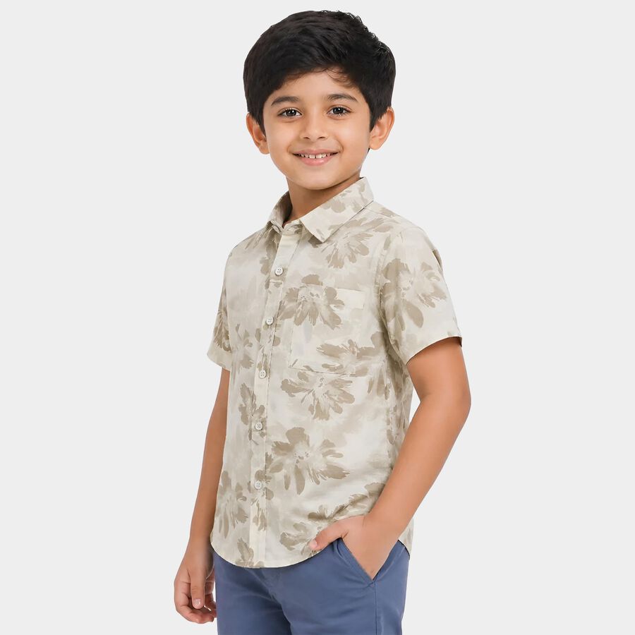 Boys Beige Cotton Floral Regular Fit Shirt, गहरा पीला, large