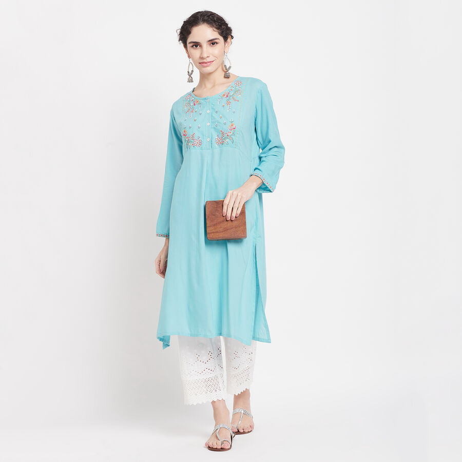 3/4Th Sleeves Straight Kurta, Mid Blue, large image number null
