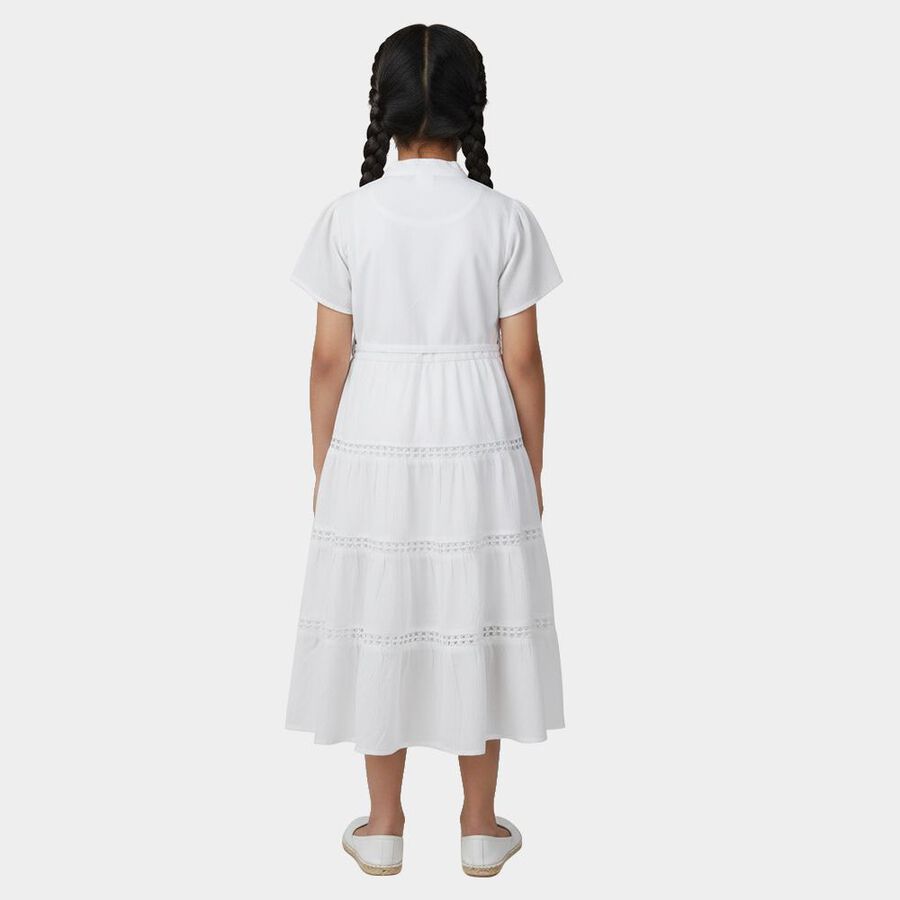 Girls' White Sleeveless A-Line Dress, White, large