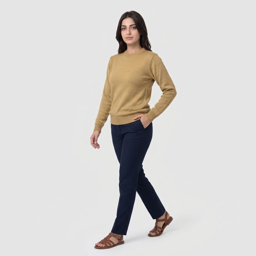 Women's Beige Round Neck Regular Top, Beige, large