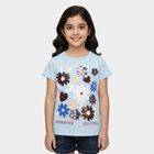 Girls' Blue Cotton Round Neck Casual T-Shirt, रॉयल ब्लू, small
