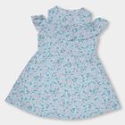 Girls' Light Sky Blue Floral Printed Flared Frock, Light Blue, small image number null