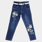 Girls' Deep Indigo Slim Fit Embroidered Jeans, गहरा नीला, small image number null