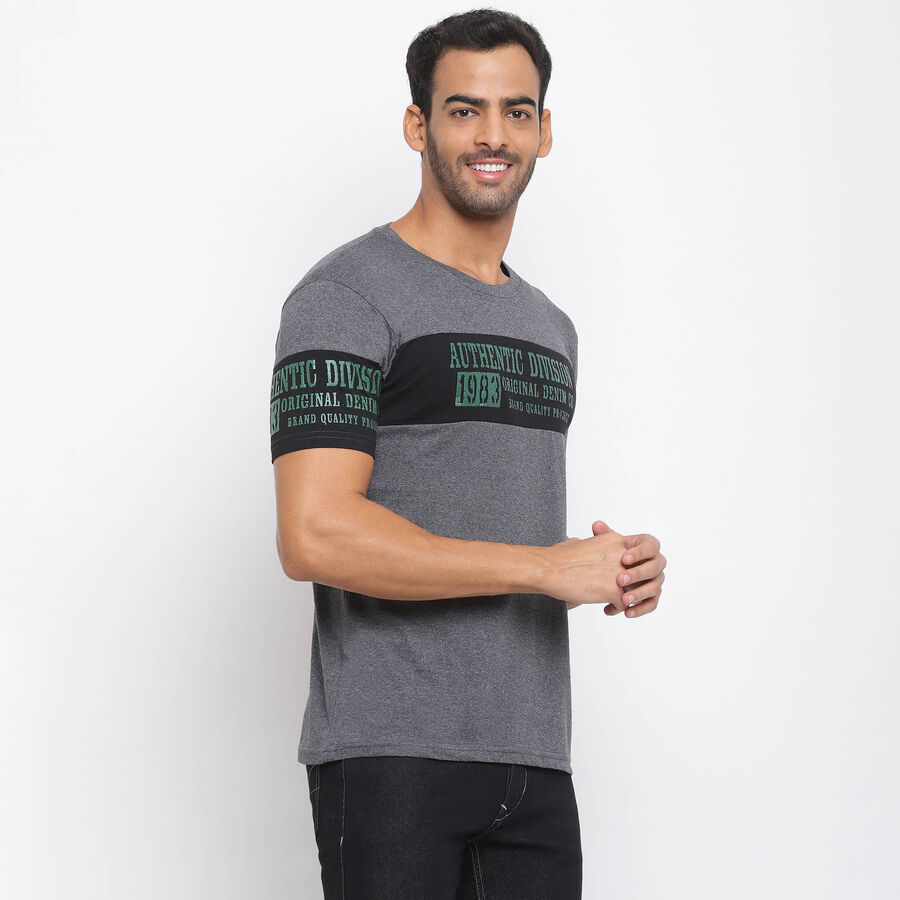 Cut & Sew Round Neck T-Shirt, Dark Grey, large image number null