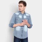 Solid Cotton Casual Shirt, Mid Blue, small image number null