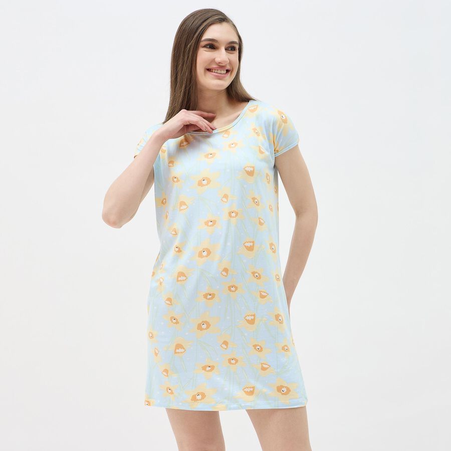 Women's Rich Eggshell White Sleeveless Casual Nighty, हल्का नीला, large