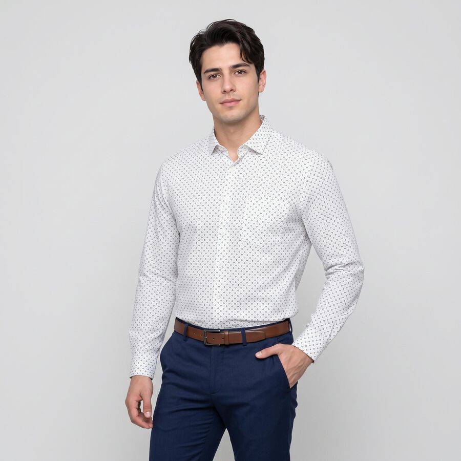 Men's Navy Blue Spread Collar Slim Fit Formal Shirt, नेवी ब्लू, large