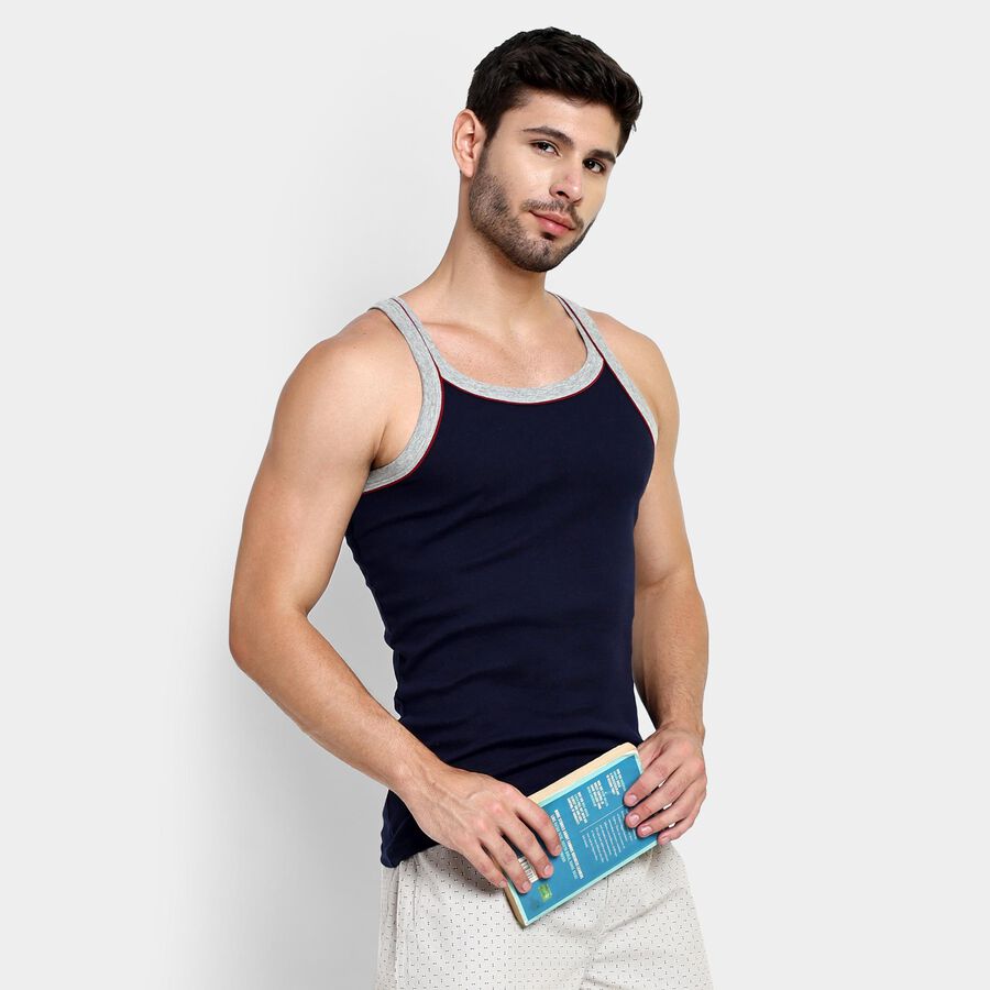 Men's 100% Cotton Gym T-Shirt , Navy Blue, large