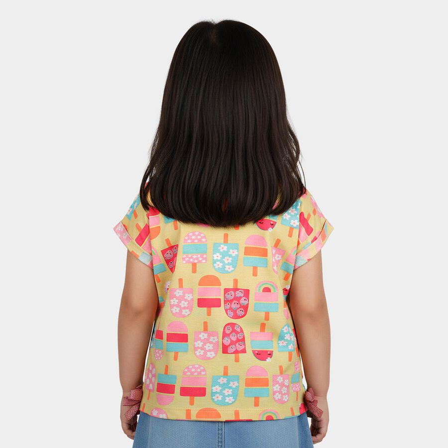 Girls Yellow Cotton Casual T-Shirt, Yellow, large