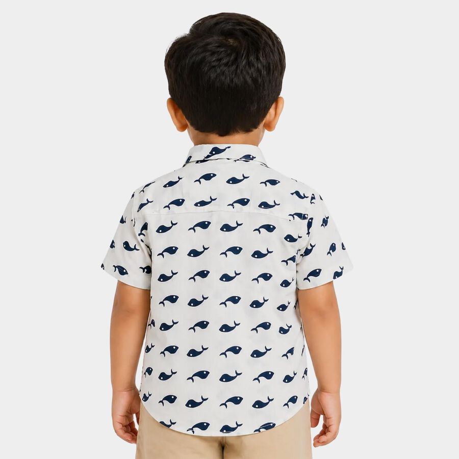 Boys White Cotton Short Sleeves Collar Regular Fit Shirt, White, large