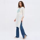 Women's Deep Teal Blue Cotton Round Neck Embroidered Kurta, टील ब्लू, small image number null