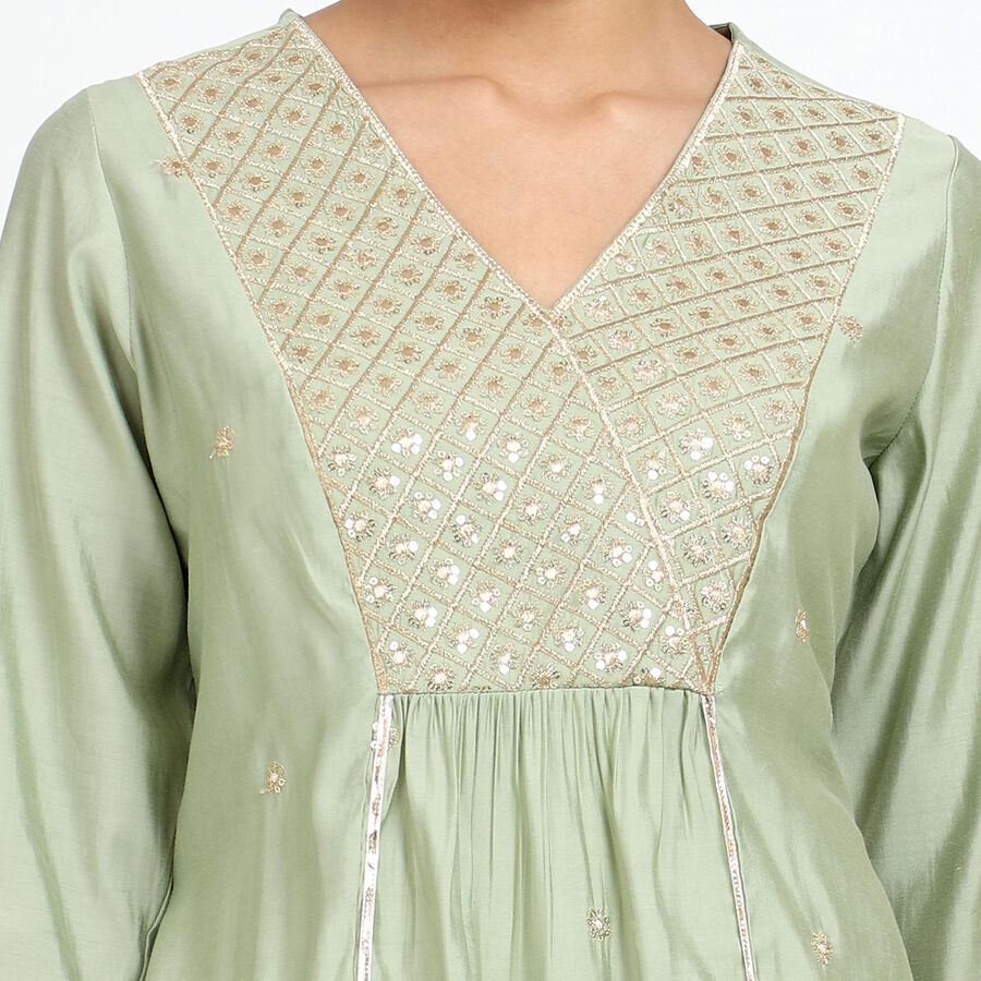 Women's Light Sage Green V-Neck Embroidered Kurta, हल्का हरा, large image number null