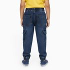 Boys' Dark Blue Cargo Fit Elastic Waist Jeans, मध्यम नीला, small image number null