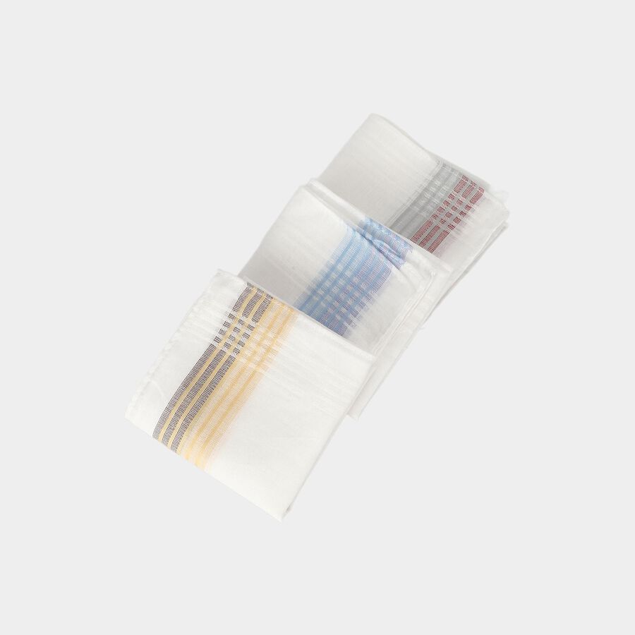 Men's White Striped Pack of 3 Handkerchief, सफ़ेद, large