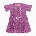 Girls' Purple Round Neck Paisley Print Tiered Dress, लाइलेक, small image number null