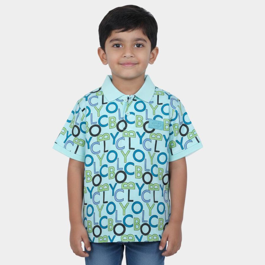 Boys Light Blue Cotton Polo Neck Polo Boys T-Shirt, एक्वा, large
