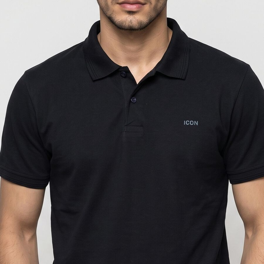 Men's Navy Blue Polo Neck Solid Polo T-Shirt, नेवी ब्लू, large