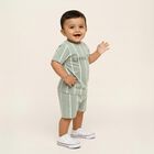 Infants' Light Green Cotton Round Neck Striped Baba Suit, Light Green, small image number null