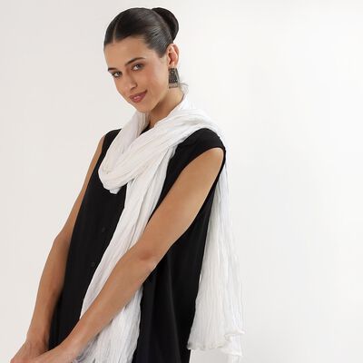 Women's Bright Eggshell White Crinkled Dupatta