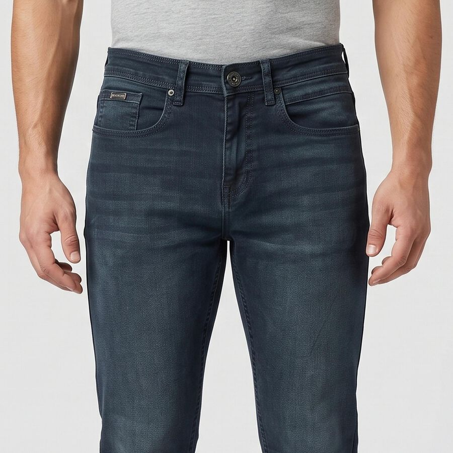 Men's Dark Green Slim Fit Washed Jeans, Dark Green, large