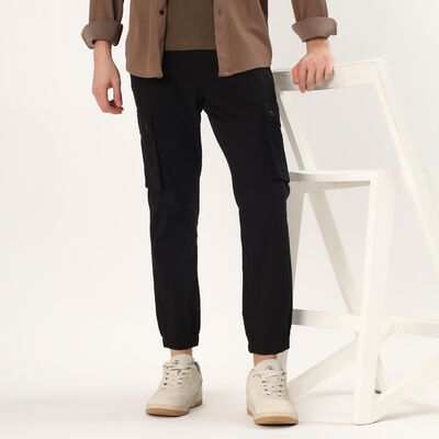 Men's Jet Black Slim Fit Cargo Trousers