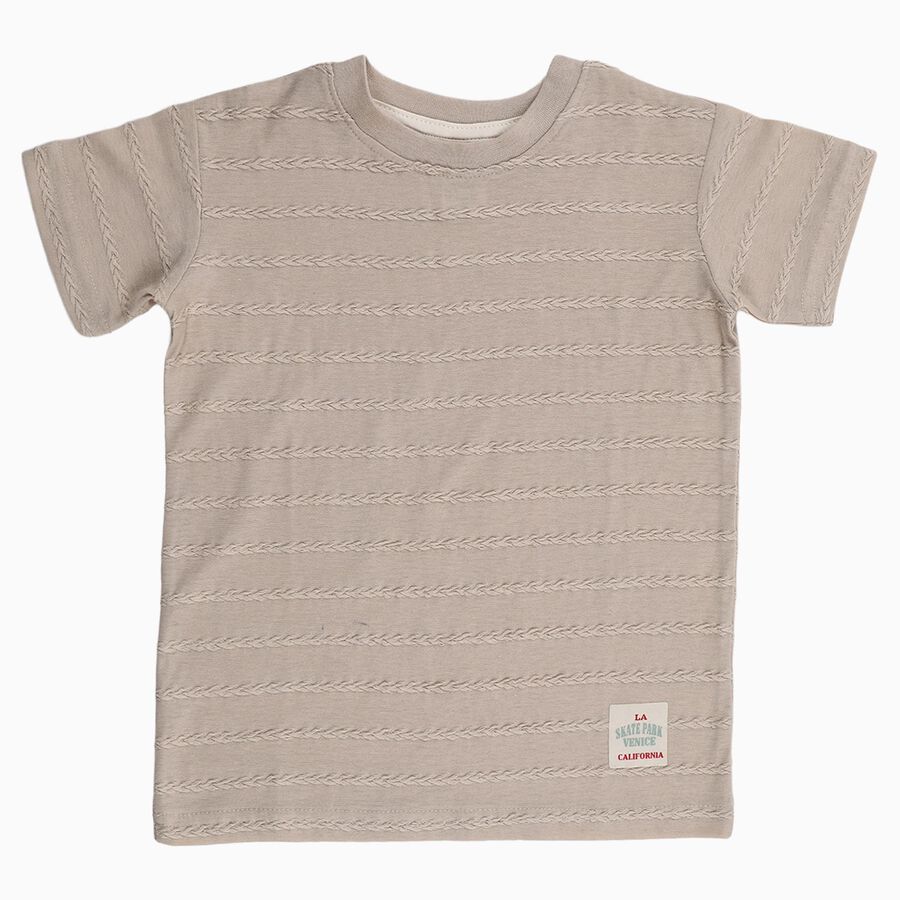 Boys Light Beige Crew Neck Casual T-Shirt, Beige, large
